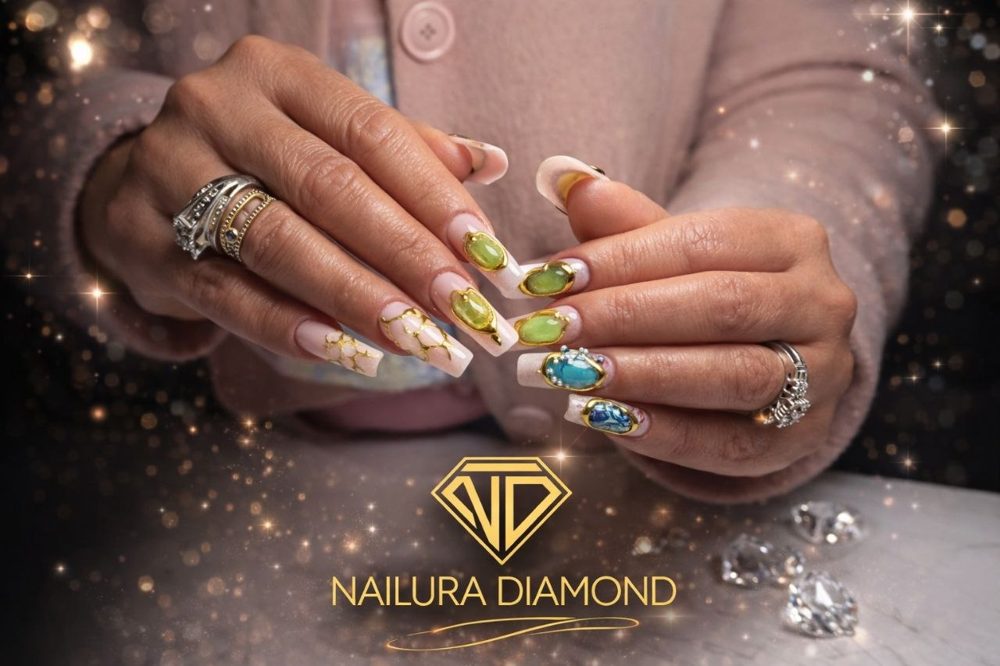 Bridal Diamond pearl nails at Nailura Diamond