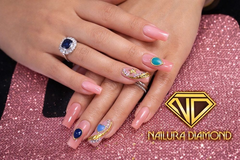 Emerald Cut nail extensions at Nailura Diamond